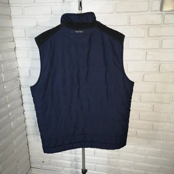 Nautica Men's Size Large Navy w/ Black Faux Fur Lined Zipper/Button Closure Vest - Picture 2 of 9